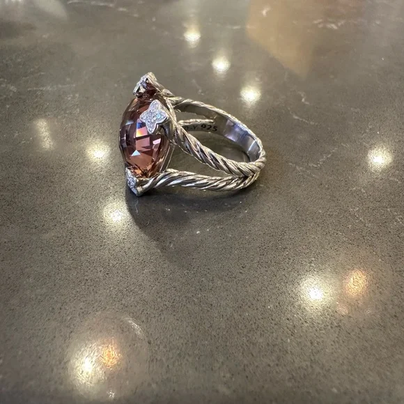 David Yurman Silver Ring with morganite Gemstone - Picture 4 of 5